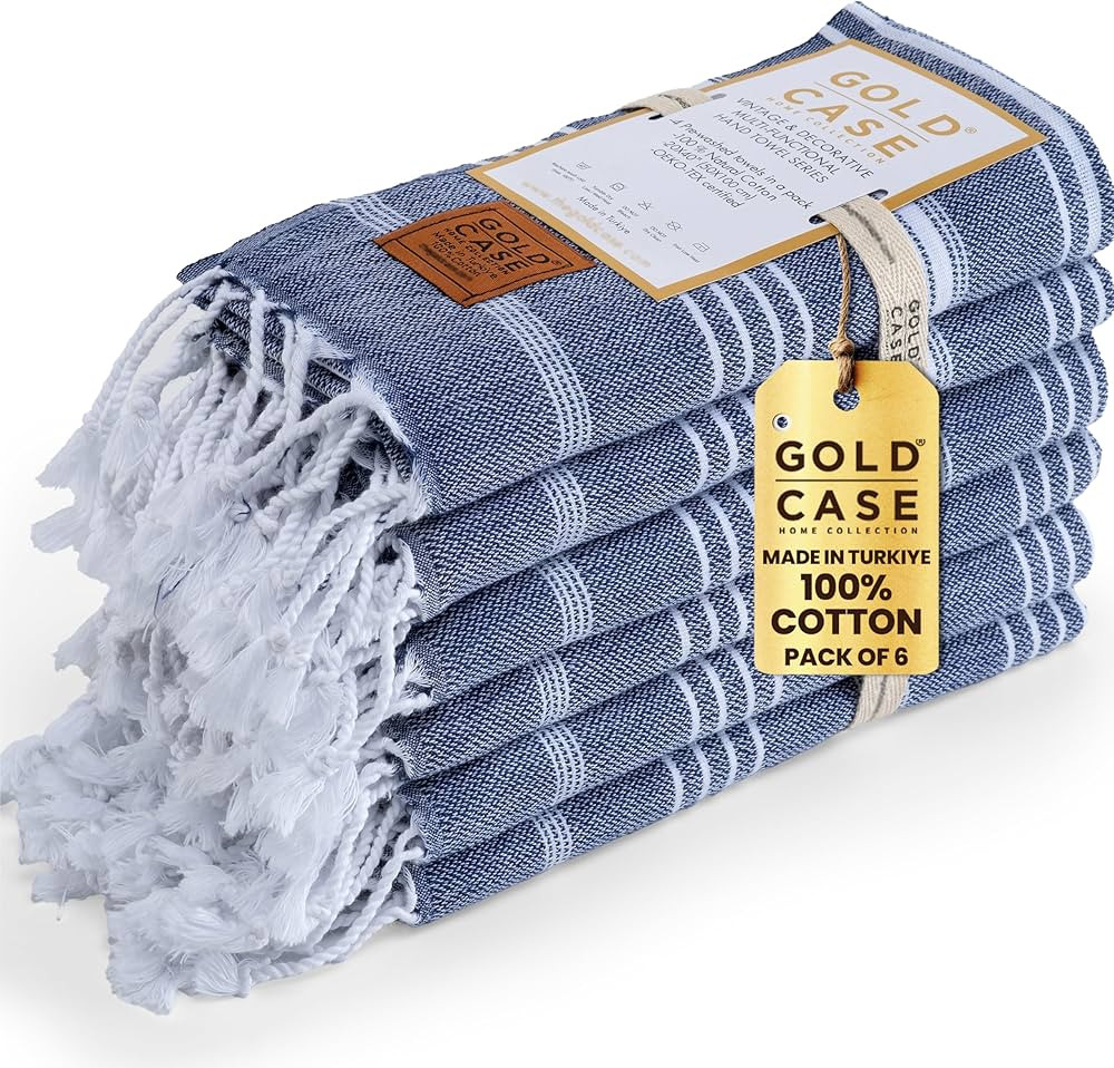 Gold CASE Turkish Hand Towels for Bathroom Set of 6 – 20 x 40'' – 100% Cotton Bathroom Hand T... | Amazon (US)