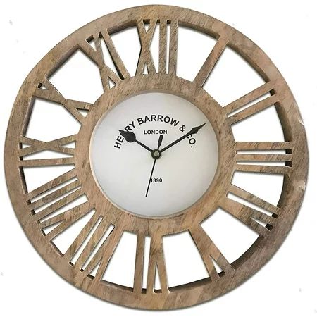 Round Rustic Wood Wall Clock, Silent Decorative Wooden Clock, Battery Operated Carved Wooden Design  | Walmart (US)