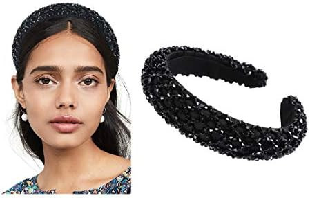 Fashion Headband for Women Crystal Black Padded Beads Sparkle Head Band Design Bridal Elegant Wed... | Amazon (US)