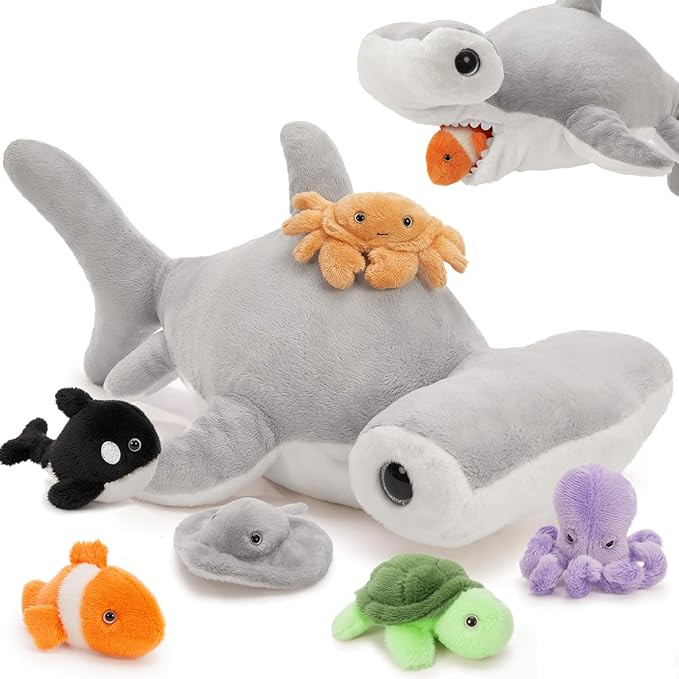 MaoGoLan 24 inch Shark Plush Toy Stuffed Animals Set for Kids, Large Hammerhead Shark with 6 Bulk... | Amazon (US)