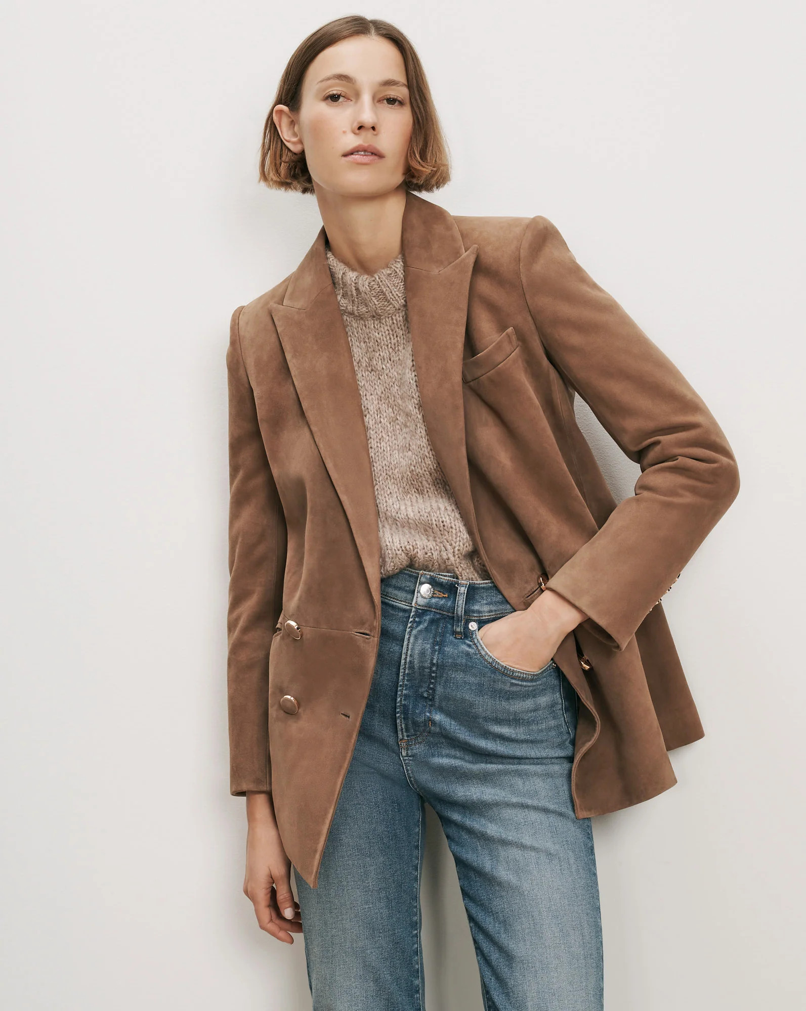 Oria Suede Dickey Jacket in Light Brown | Veronica Beard | Veronica Beard