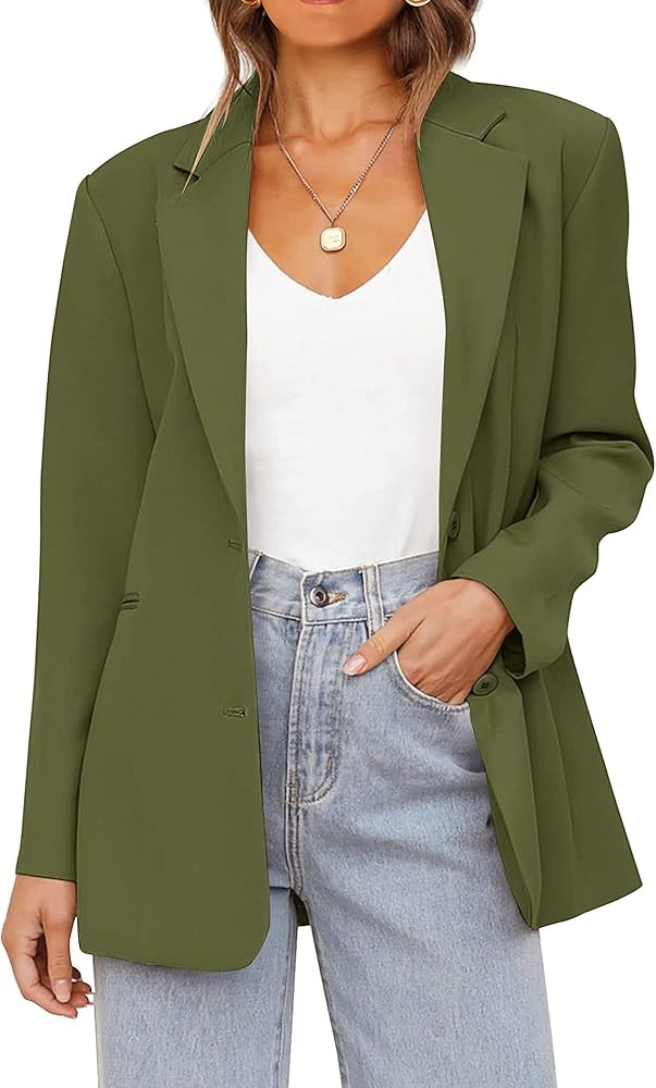 MEROKEETY Womens Casual Blazers Long Sleeve Lapel Open Front Button Work Blazer Jackets with Pock... | Amazon (US)