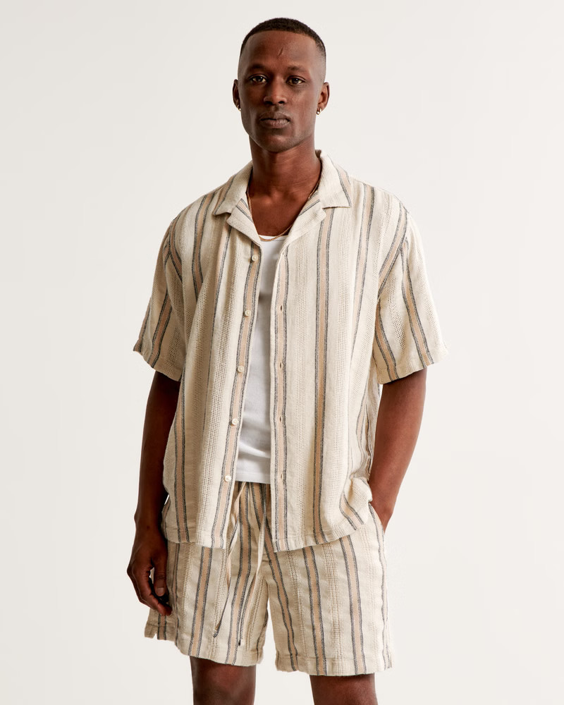 Camp Collar Linen-Blend Textured Shirt | Abercrombie & Fitch (US)