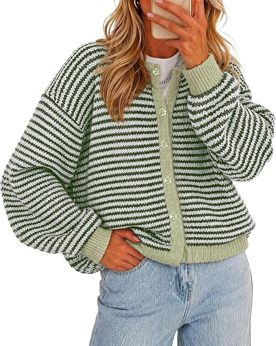 Cicy Bell Womens Striped Cardigan Sweaters Long Sleeve Button Up Knit Tops | Amazon (US)