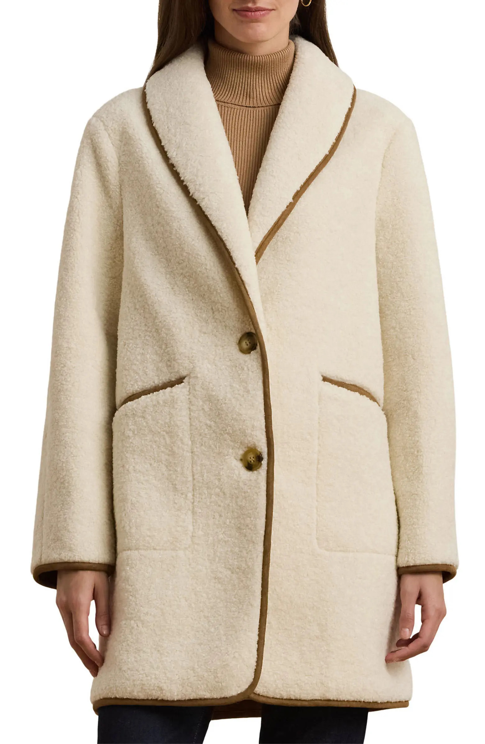 Shawl Collar Faux Shearling Coat | Nordstrom