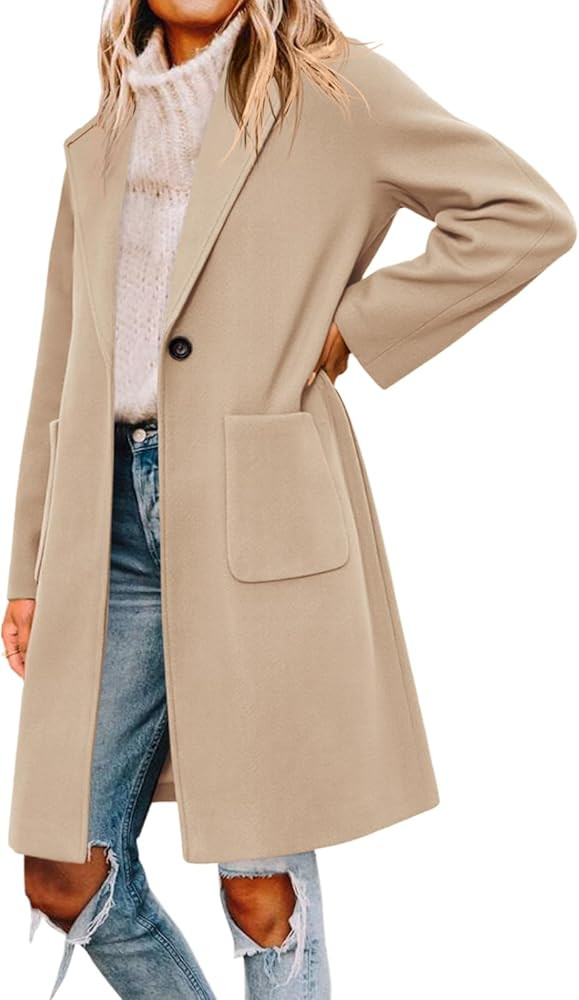 Tankaneo Womens Pea Coat Notched Lapel Single Breasted Long Jacket Winter Casual Trench Coat Oute... | Amazon (US)