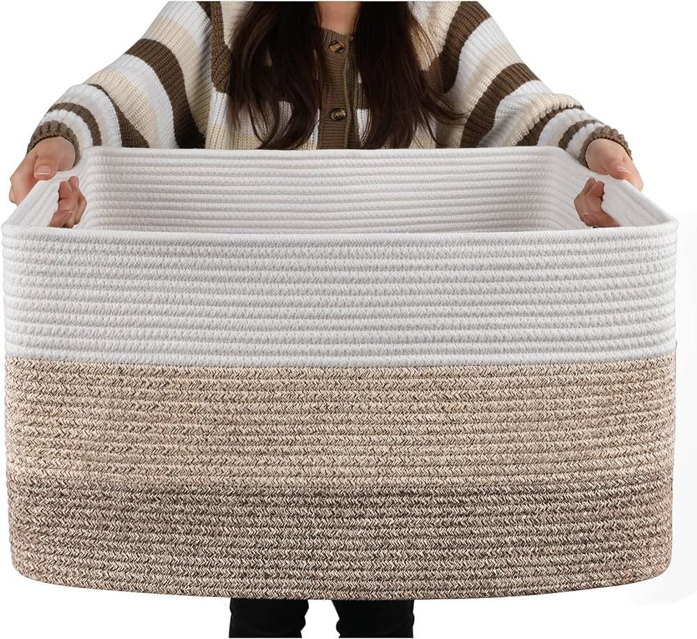 OIAHOMY Large Rectangle Blanket Basket, Woven Nursery Cotton Rope Baskets for Storage, Living Roo... | Amazon (US)
