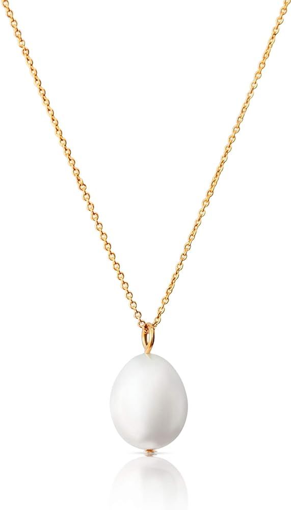 Single Pearl Necklace for Women | White Dainty Pearl Drop Pendant, 14k Gold Dipped | Elegant Gold... | Amazon (US)