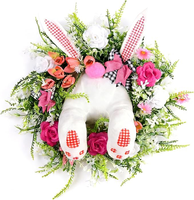 Easter Wreath with Bunny Butt, Artificial Twig and Flower Decor, 18 Inch Rustic Spring Door Wreat... | Amazon (US)