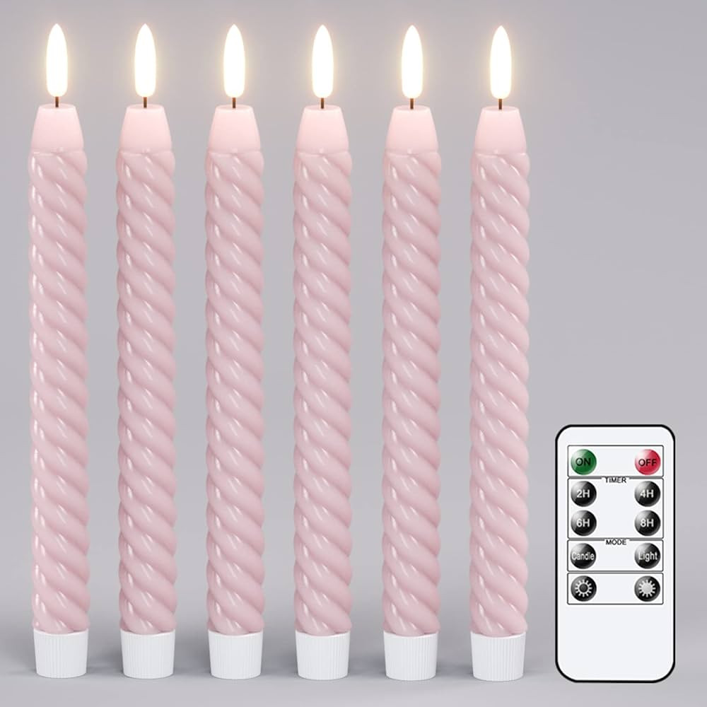 Pink Flameless Taper Candles Flickering with Remote Timer, 3D Wick LED Spiral Wedding Candles Bat... | Amazon (US)