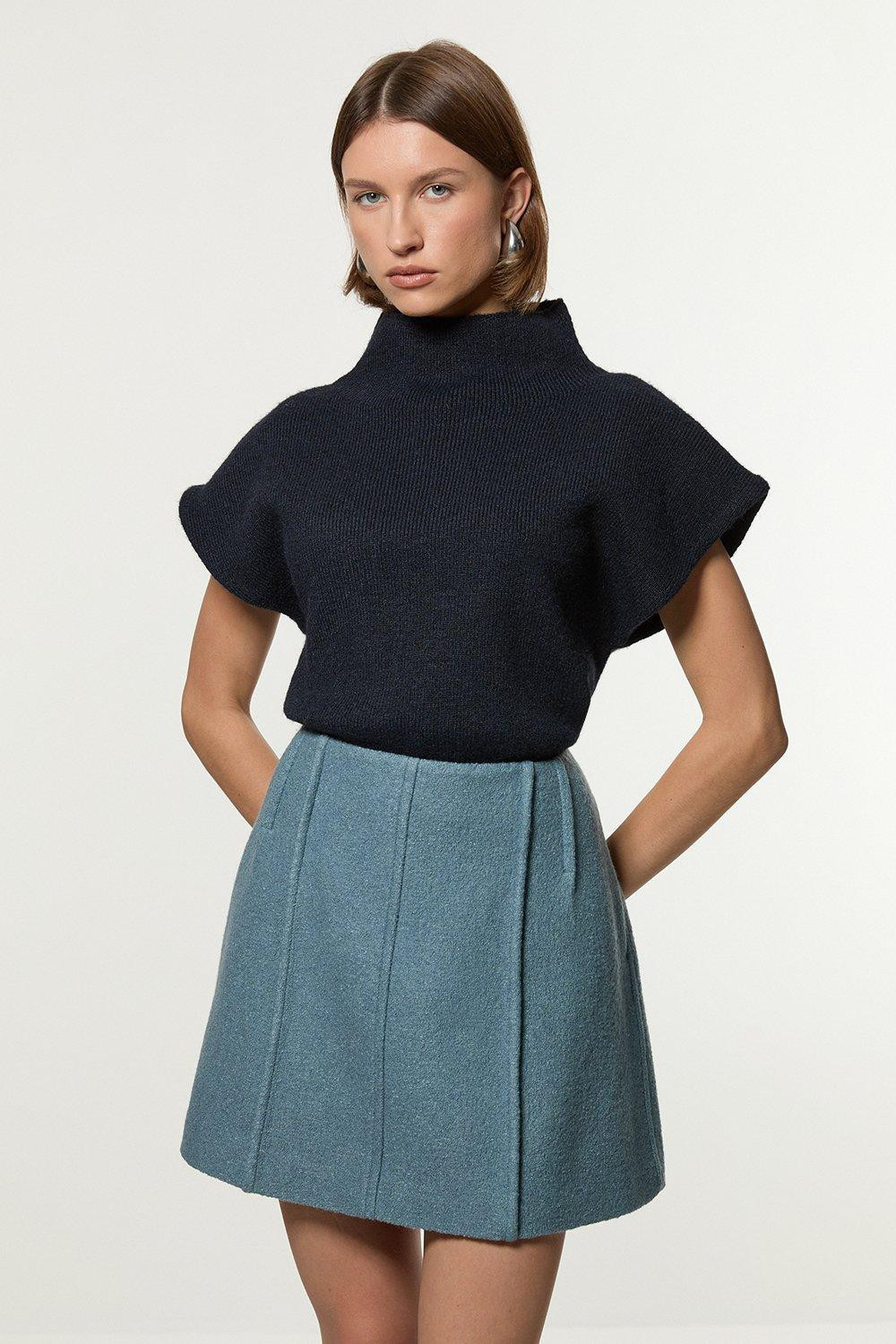 Textured Wool Blend Darted Tailored Mini Skirt | Karen Millen UK + IE + DE + NL