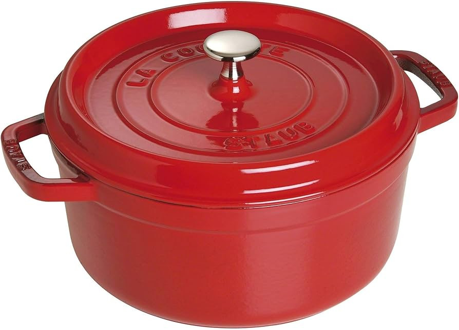 STAUB Cast Iron Dutch Oven 4-qt Round Cocotte, Made in France, Serves 3-4, Cherry | Amazon (US)