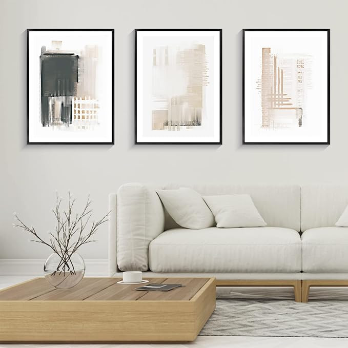 Canvas Wall Art, Set of 3 Framed Art Prints, Abstract Painting, Neutral Minimalist Print Set, 13x... | Amazon (US)