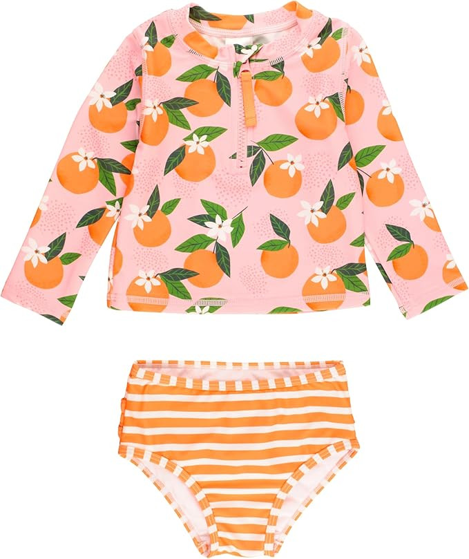 RuffleButts® Baby/Toddler Girls Long Sleeve Rash Guard 2 Piece Swimsuit Set w/UPF 50+ Sun Protec... | Amazon (US)