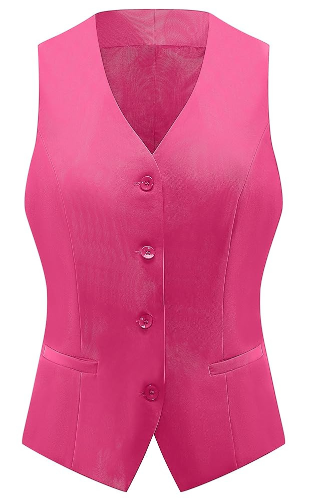 V VOCNI Women's Fully Lined 4 Button V-Neck Economy Dressy Suit Vest Waistcoat | Amazon (US)