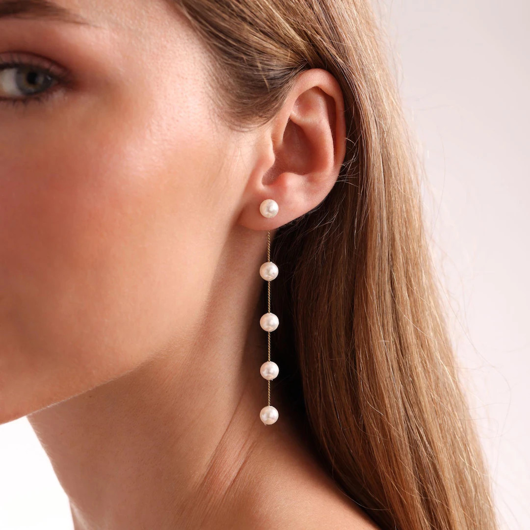 Pearl Drop Earrings, Wedding Earrings, Bridal Earrings, Dangle Pearl Earrings, Long Gold Pearl Ea... | Etsy (US)