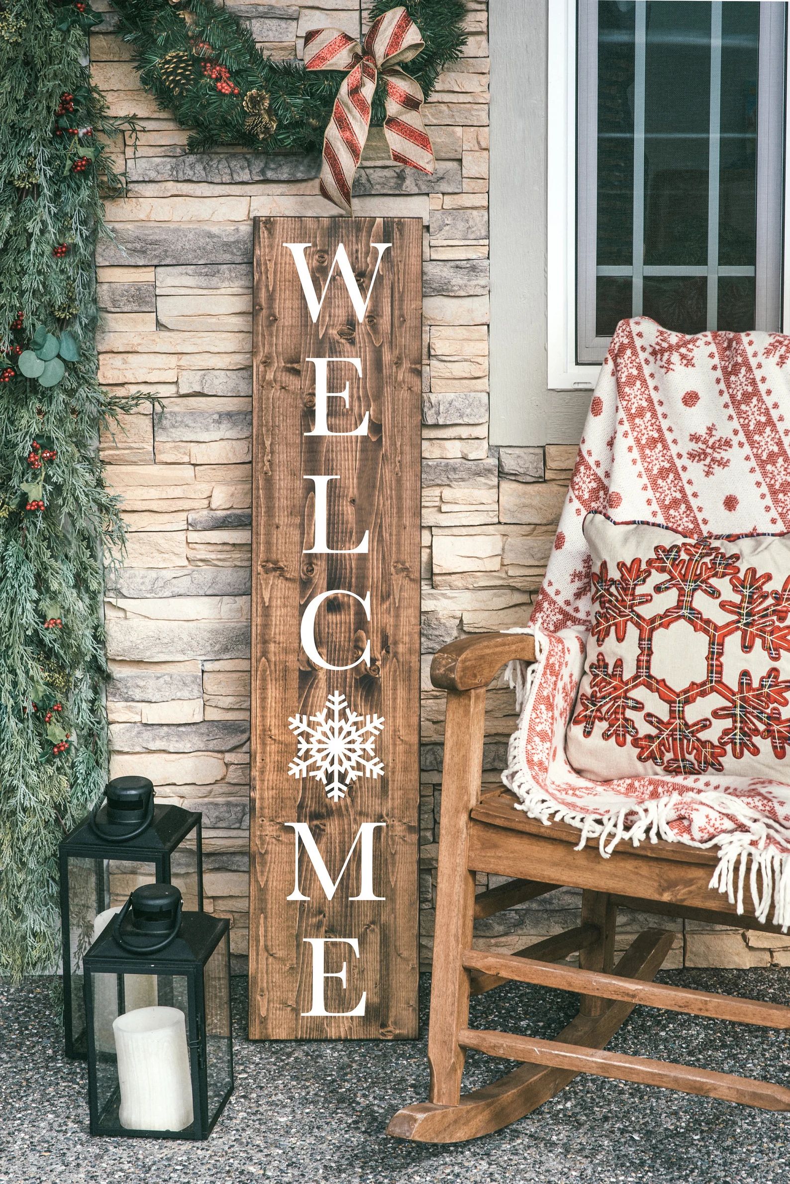 Christmas Welcome Sign - Winter Porch Decor - Let It Snow Sign - Farmhouse Style - Snowflake | Etsy (US)