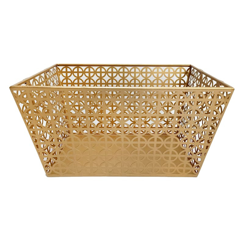 Geo Gold Metal Rectangle Storage Basket, Medium | At Home