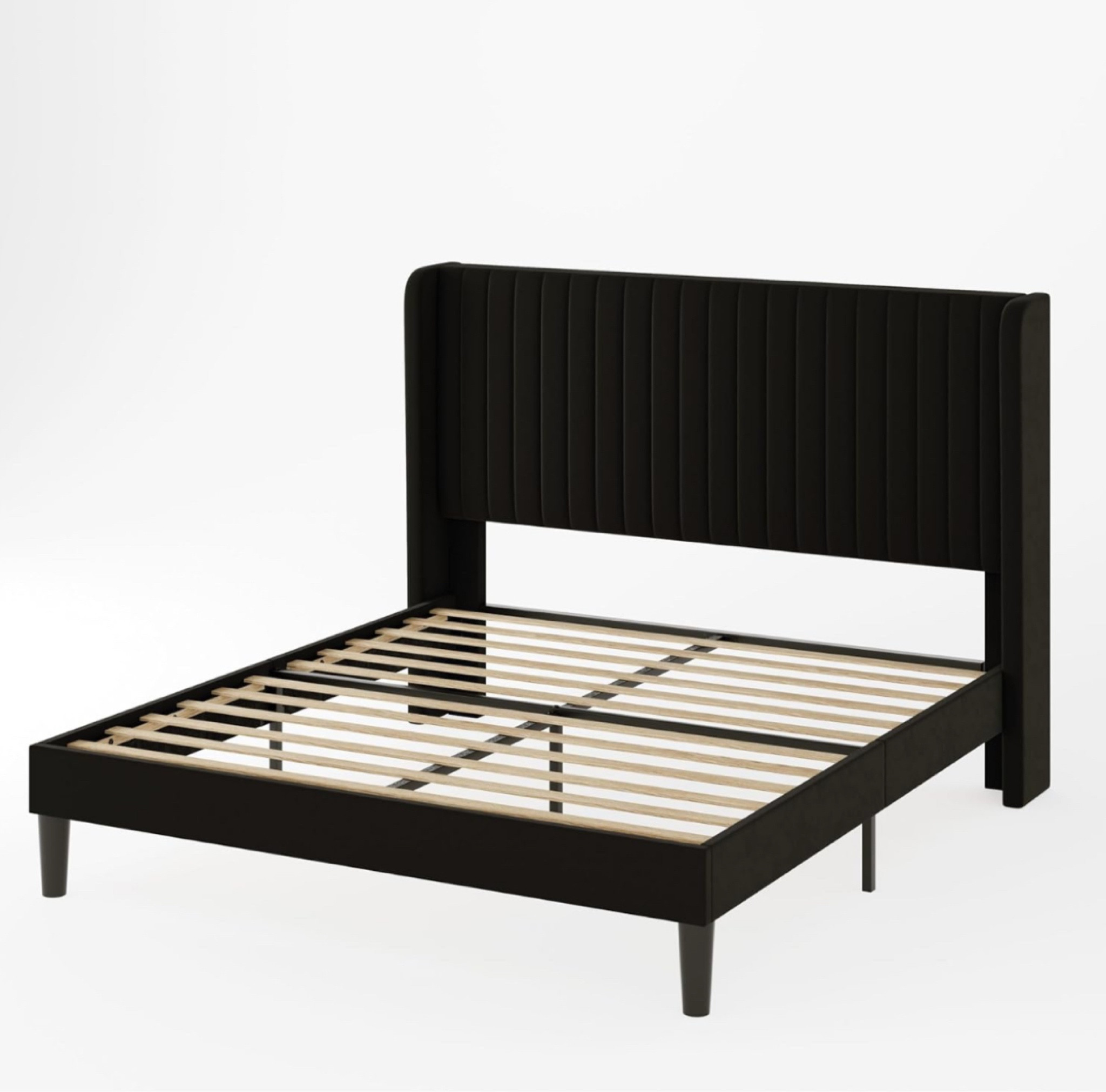 Bed frame. Black bed frame. Amazon finds. Amazon bed frame. Queen Size Velvet Bed Frame/Vertical Channel Tufted Wingback Headboard/Upholstered Platform Bed/Strong Wooden Slats/No Box Spring Needed/Easy Assembly/Black

#LTKHome #LTKWatchNow #LTKSaleAlert