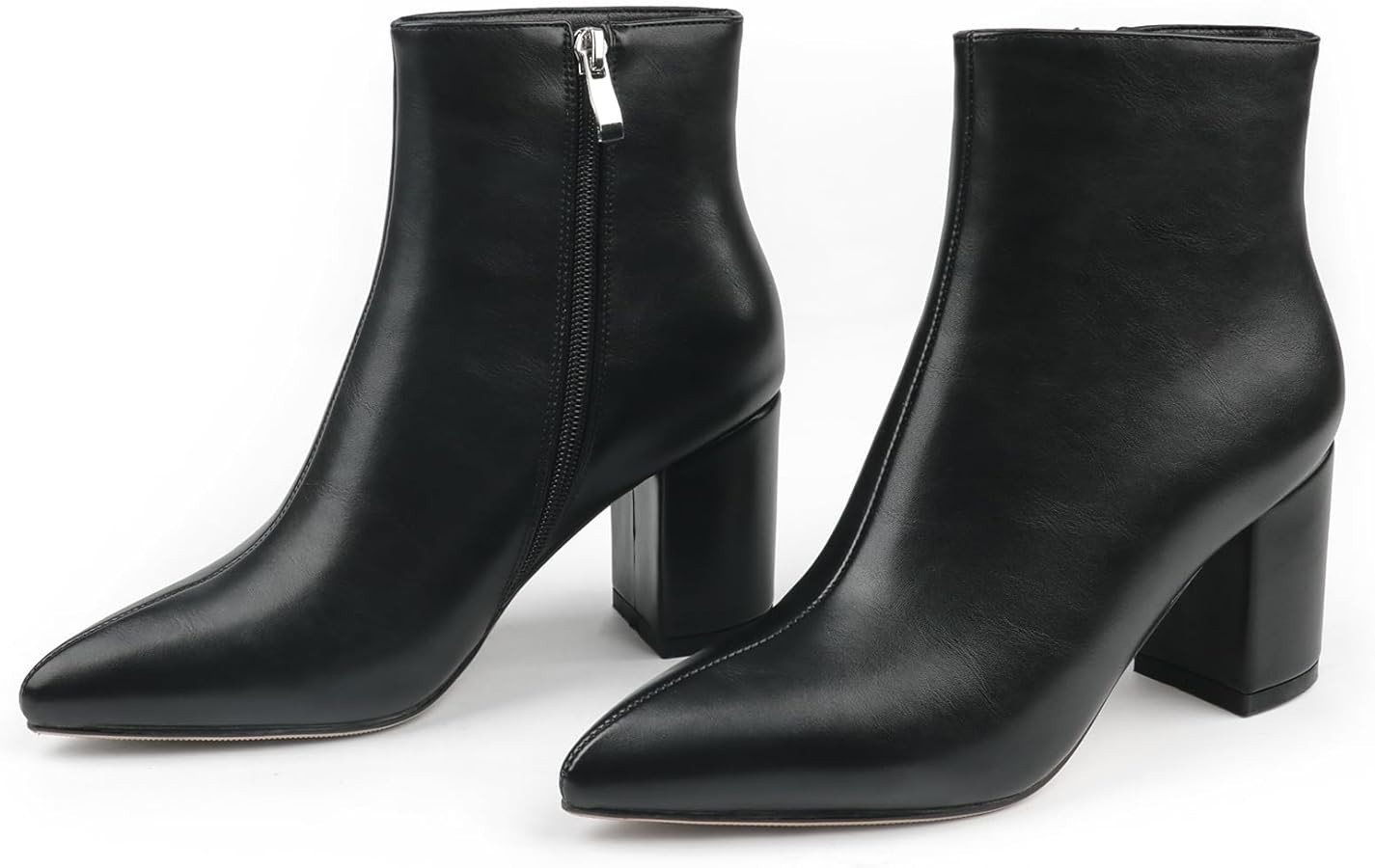 JOY IN LOVE Women's Ankle Boots Chunky Block Heel Pointed Toe Zipper Boots | Amazon (US)