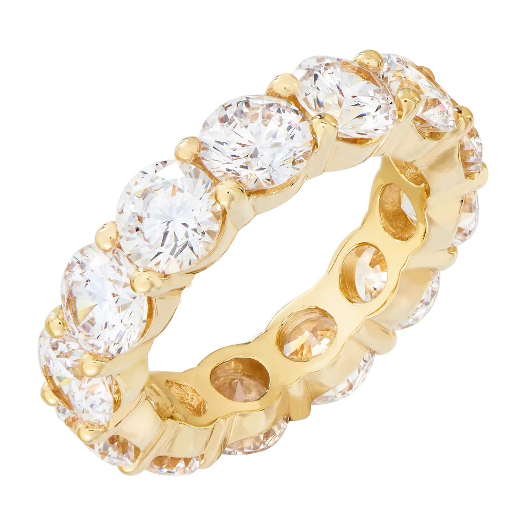 Gold Brilliant Cut Ring with White Stones | Rosie Fortescue Jewellery