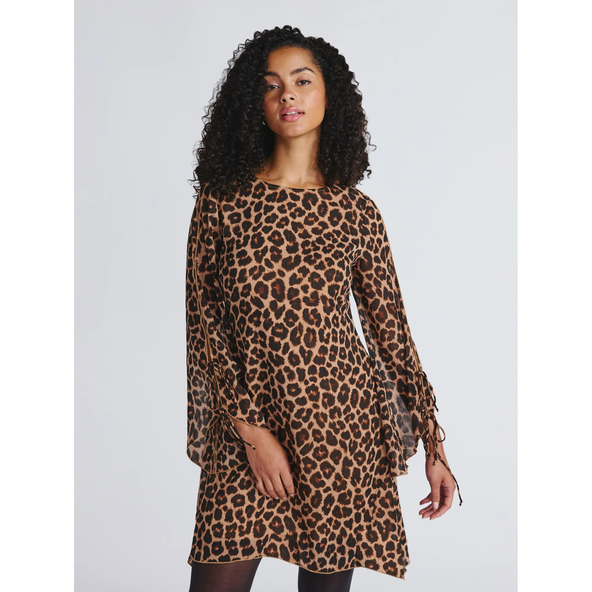 Time and Tru Women's Tie Sleeve Mini Dress, Sizes XS-XXXL | Walmart (US)