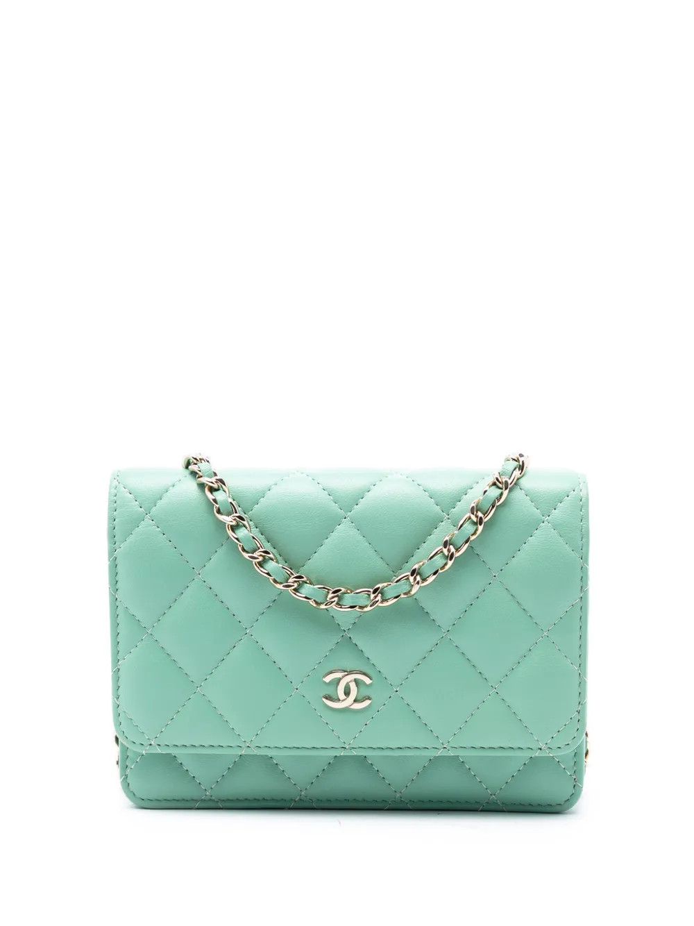 CHANEL Pre-Owned 2020 Mini CC Quilted Lambskin Wallet On Chain crossbody bag - Green | Farfetch Global