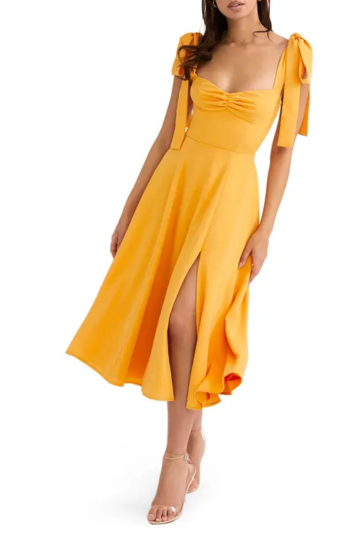 HOUSE OF CB Alicia Floral Midi Dress in Tangerine at Nordstrom, Size Medium Regular | Nordstrom