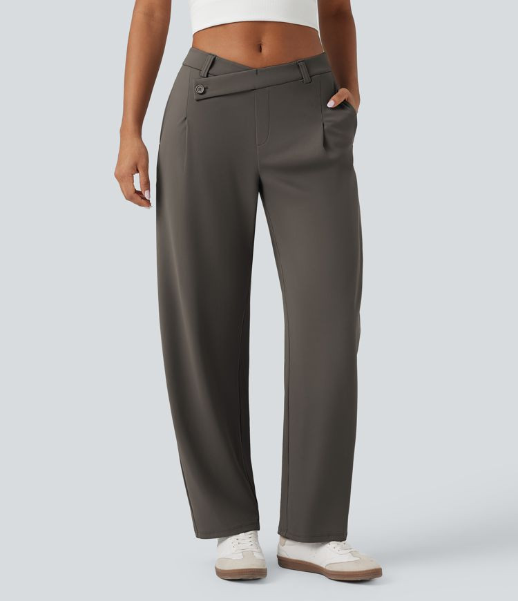 Women’s Halara Flex™ DayStretch Asymmetric Mid Rise Tapered Work Pants with Pockets - Halara | HALARA