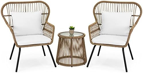 Best Choice Products 3-Piece Patio Wicker Conversation Bistro Set w/ 2 Chairs, Glass Top Side Tab... | Amazon (US)