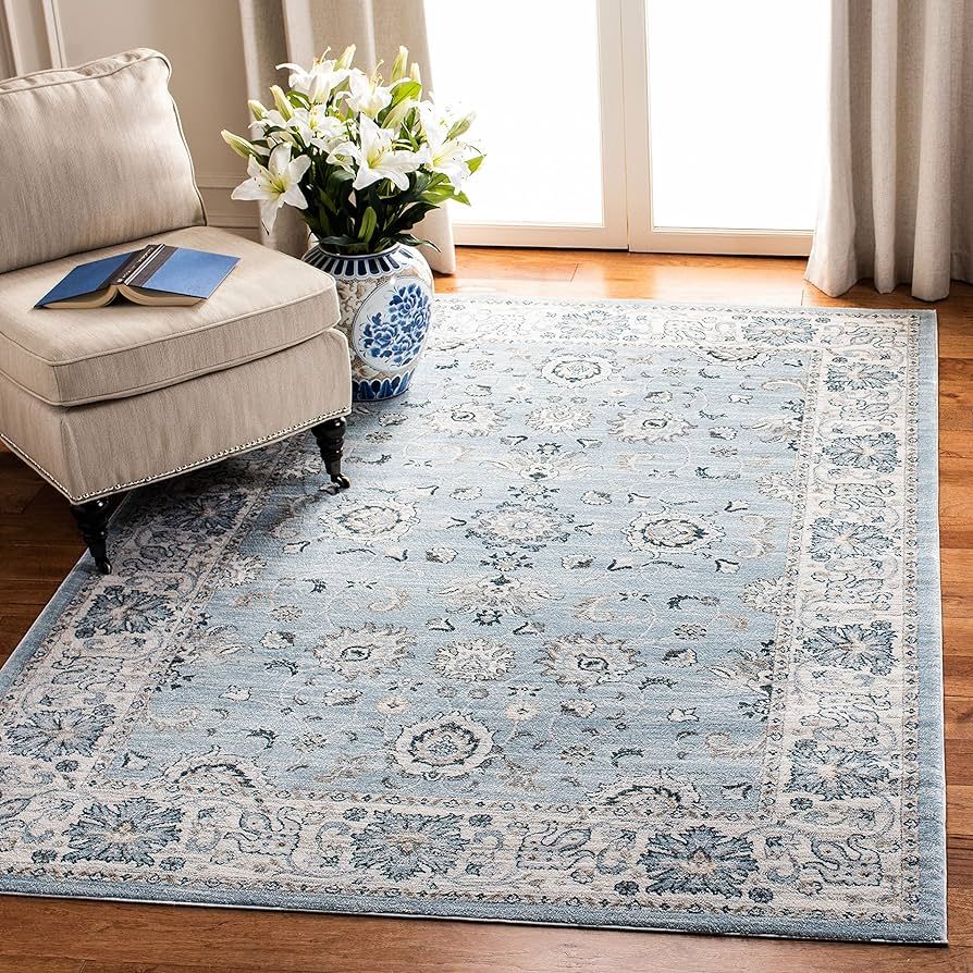 SAFAVIEH Isabella Collection Area Rug - 5'3" x 7'6", Light Blue & Cream, Oriental Design, Non-She... | Amazon (US)