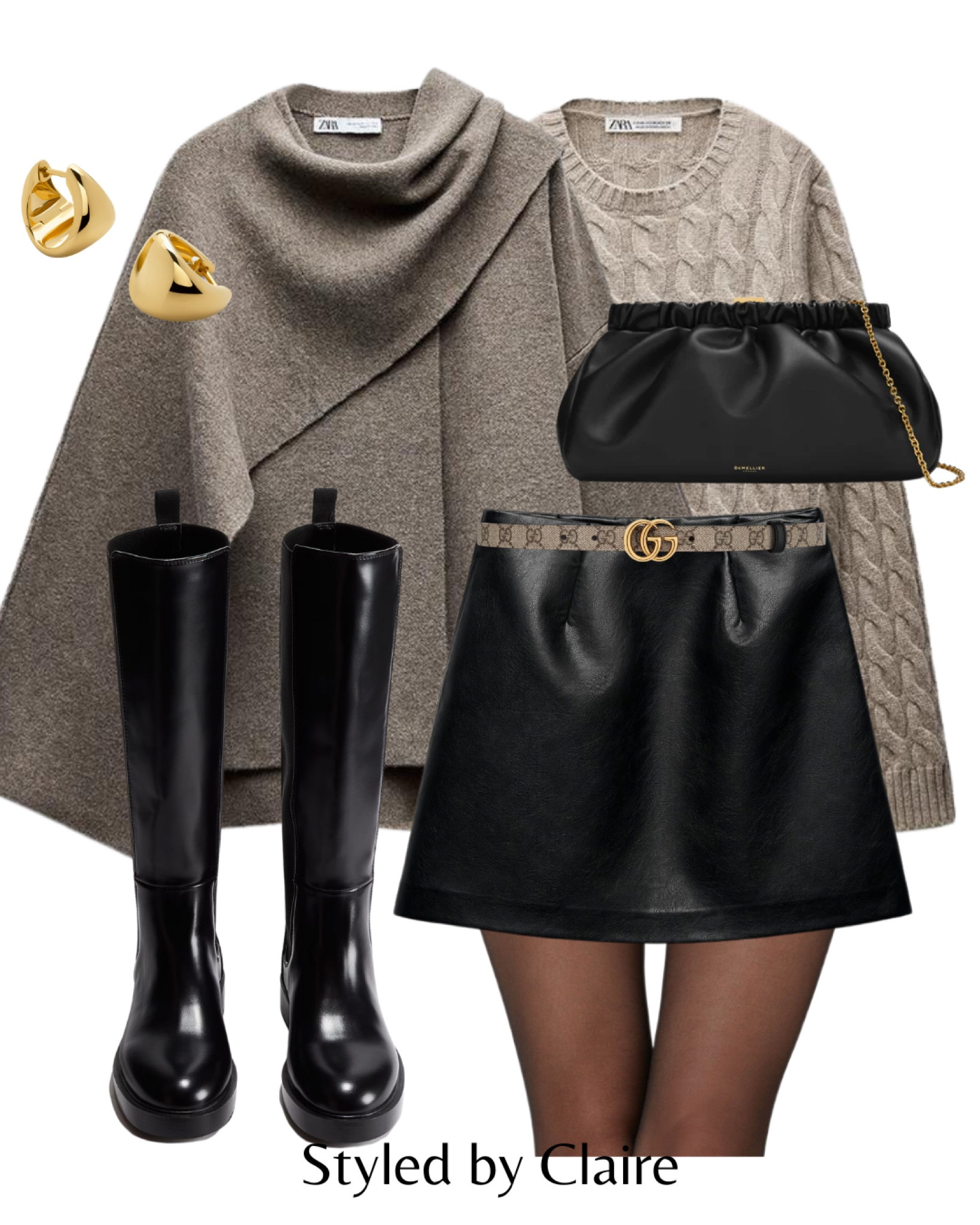 Christmas markets inspo☃️🖤
Tags: knee high boots black leather scarf cape coat zara mini skirt Gucci belt cashmere cable knit jumper demellier London clutch bag. Fashion winter ideas brunch shopping city break Parisian style chic classy women trending 

#LTKwinter #LTKstyletip #LTKshoes