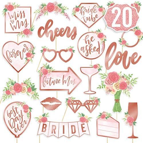 xo, Fetti Bridal Shower, Wedding Photo Booth Props - 20 pieces, pre-assembled - Rose Gold Bachelo... | Amazon (US)