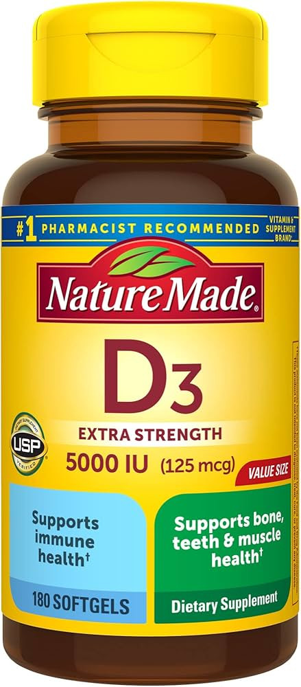 Amazon.com: Nature Made Extra Strength Vitamin D3 5000 IU (125 mcg), Dietary Supplement for Bone,... | Amazon (US)