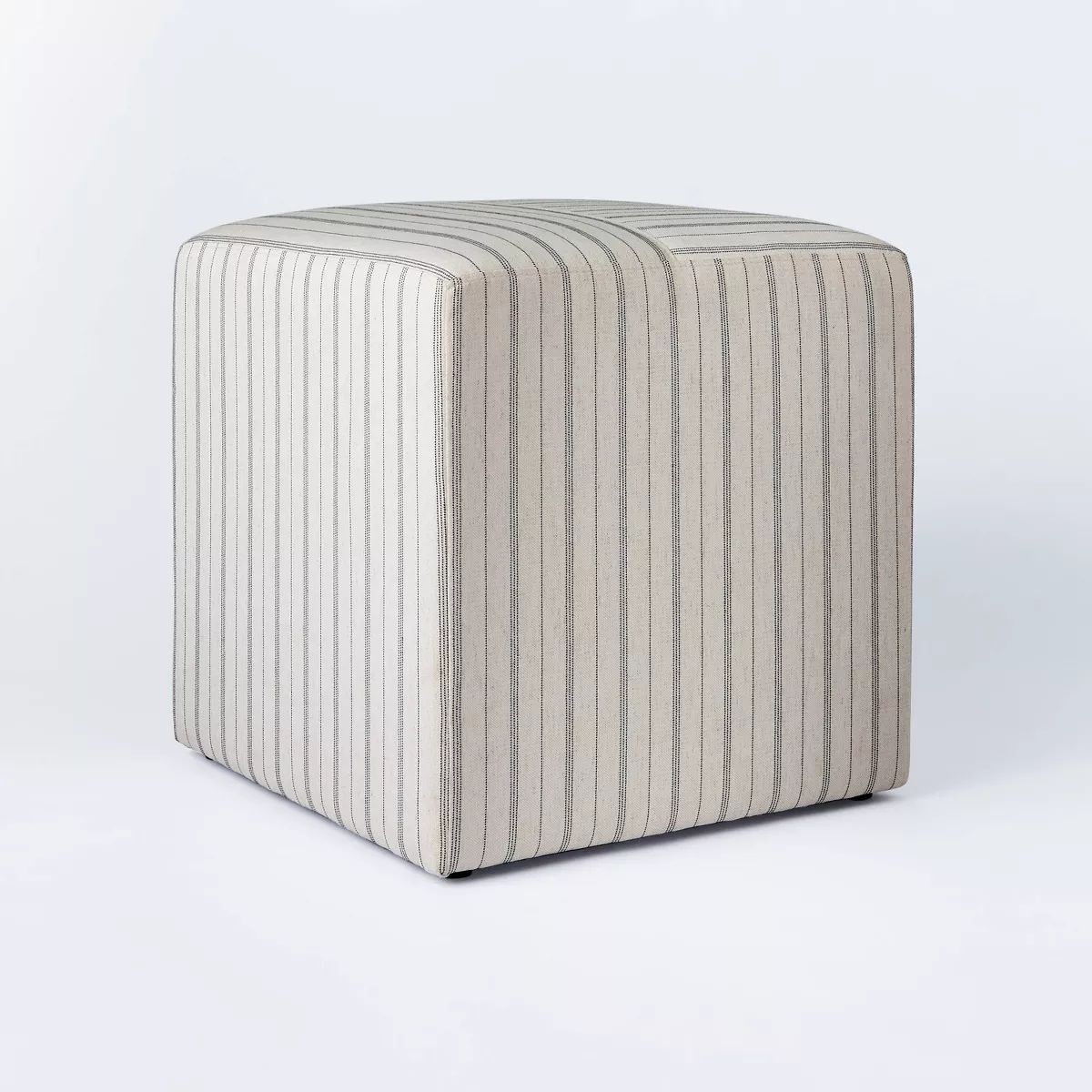 Lynwood Square Upholstered Cube Ottoman Cream Wide Stripe - Threshold™ designed with Studio McG... | Target