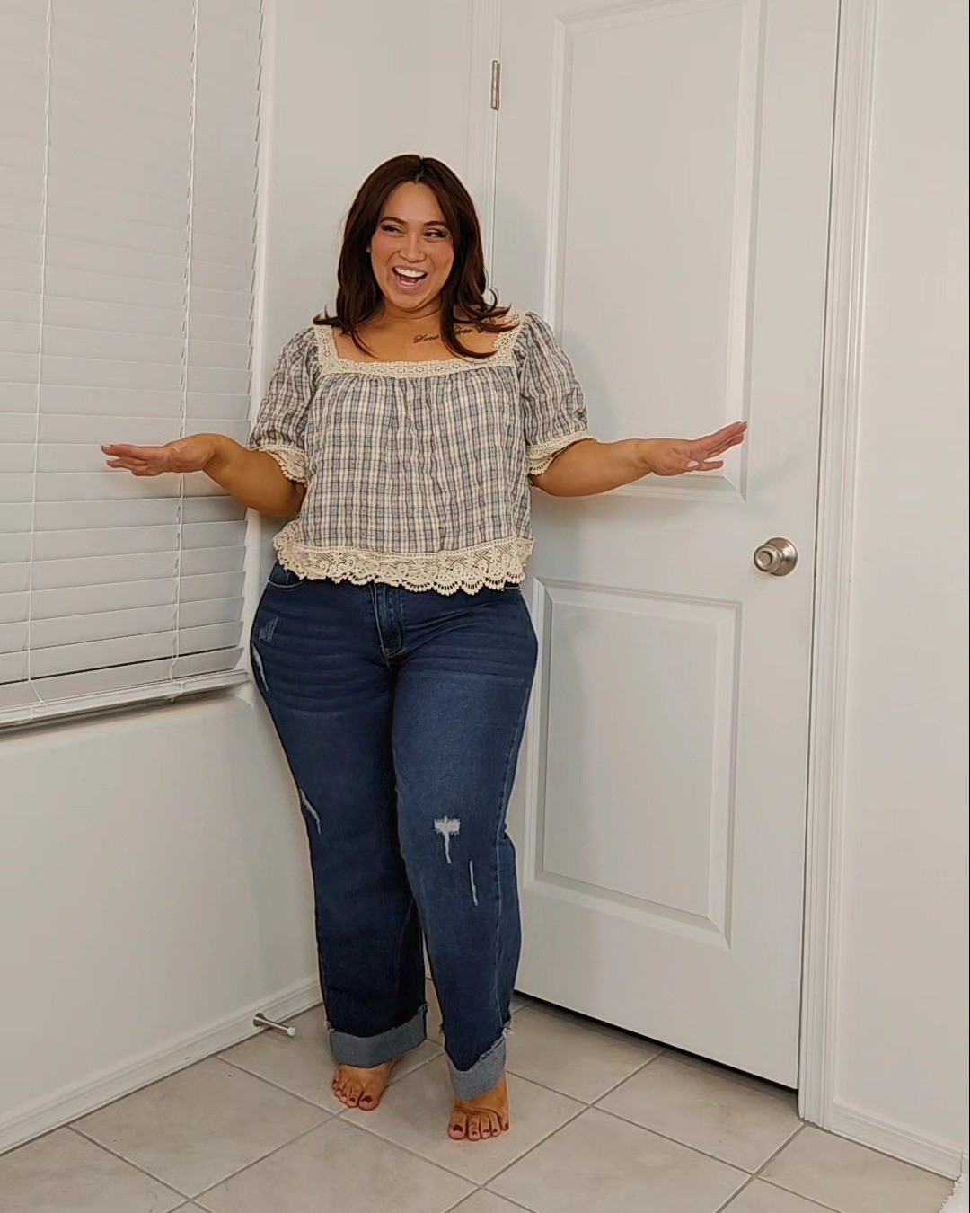 Amazon SHENHE Women's Boho Plaid Blouse Crochet Lace Square Neck Short Sleeve Cottagecore Crop Top

#LTKPlusSize #LTKMidsize