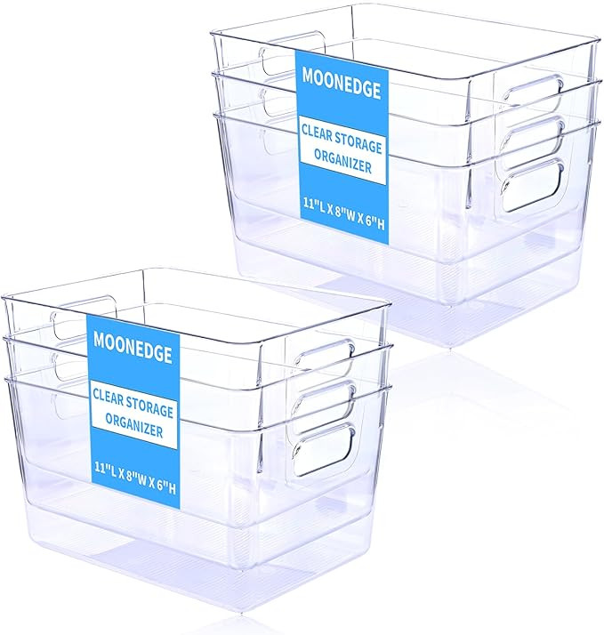 MOONEDGE Open Clear Plastic Storage Bins Stackable Organizer Containers with Handles for Kitchen,... | Amazon (US)