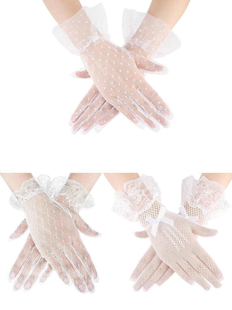 3 Pairs Women's Lace Tea Party Vintage Floral Bridal Gloves for Wedding Dinner | Amazon (UK)