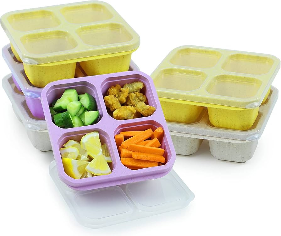 Nuoqiuu 6 Pack Snack Containers, 4 Compartment Lunchable Containers, Reusable Meal Prep Snack Con... | Amazon (US)