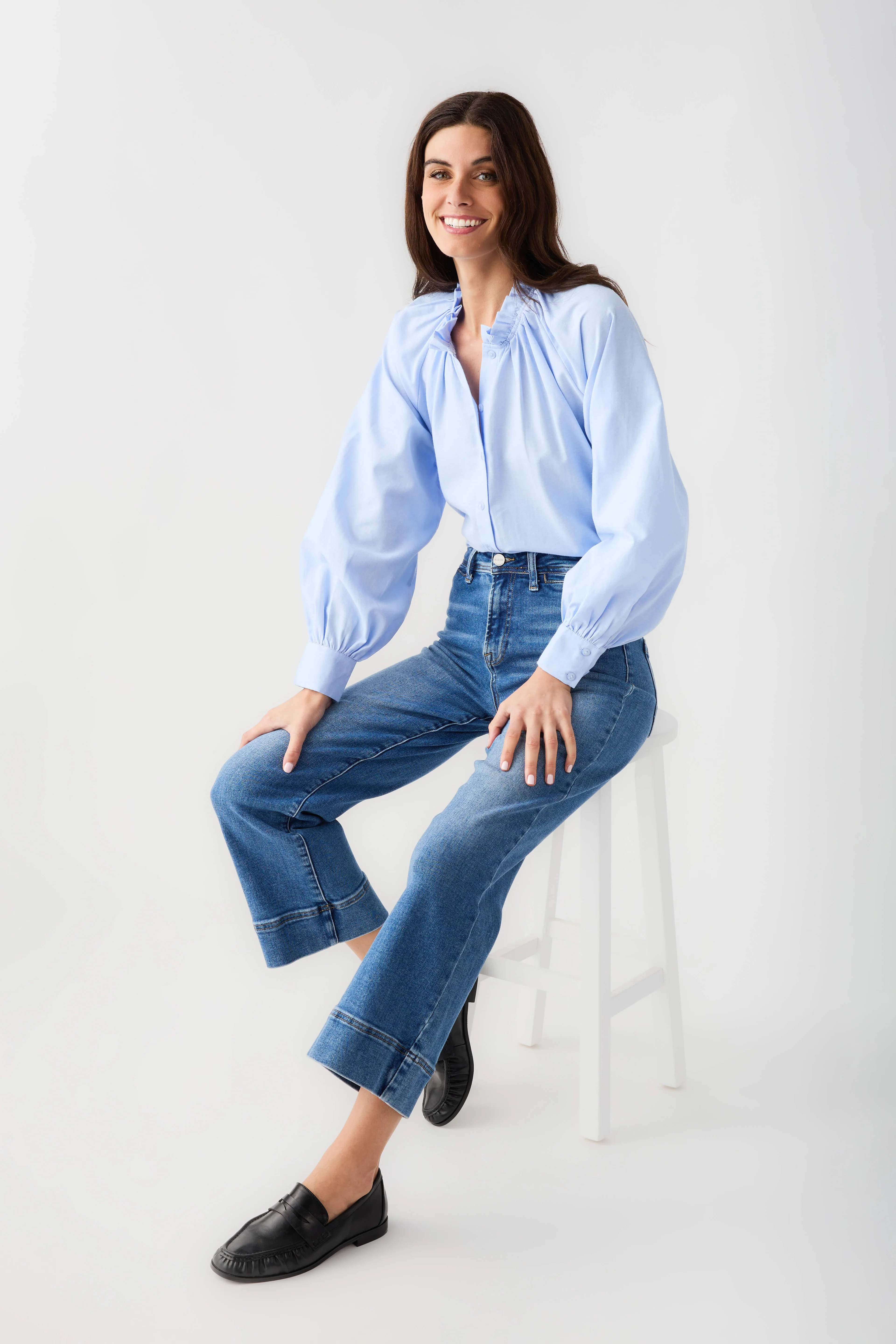 Risen Waverly Wide Hem Ankle Jeans | Social Threads