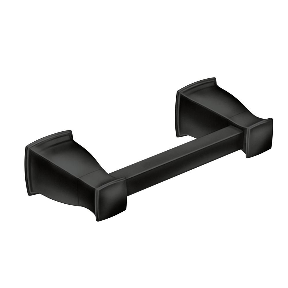 Hensley Pivoting Double Post Toilet Paper Holder with Press and Mark in Matte Black | The Home Depot