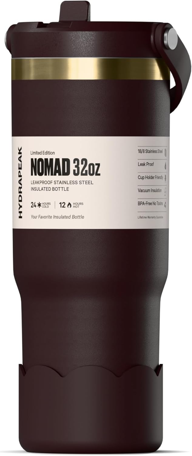 Hydrapeak Nomad 32 oz Tumbler with Handle and Straw Lid, Scallop Silicone Boot, Gold Trim, Leakpr... | Amazon (US)