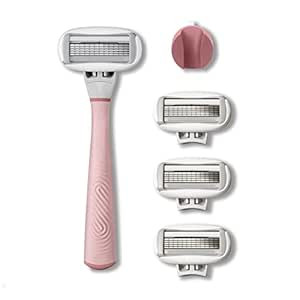 Flamingo 5-Blade Razors for Women - 1 Razor Handle + 4 Cartridge Refills + 1 Shower Holder - Rose | Amazon (US)