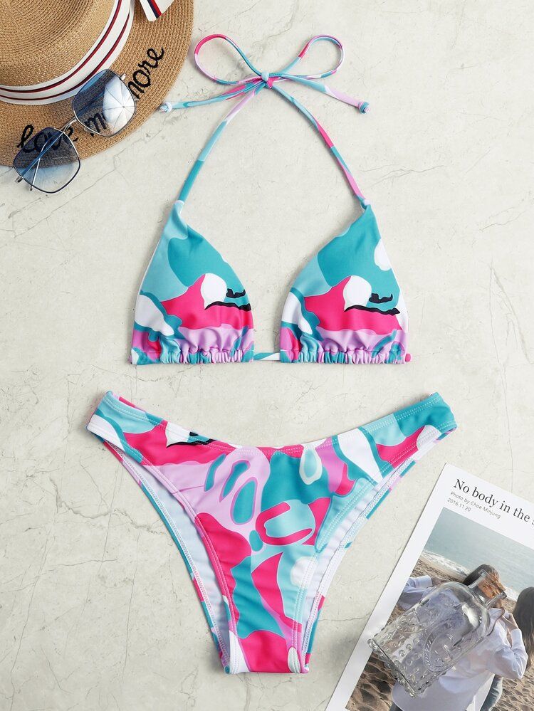 Allover Graphic Triangle Bikini Swimsuit | SHEIN
