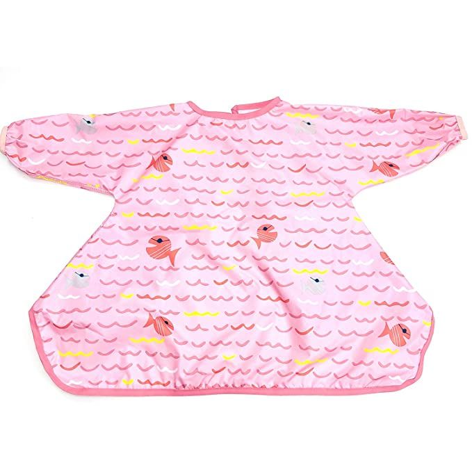 Long Sleeve Baby Bib, Attaches to Highchair, Waterproof & Portable (Pink Fish) | Amazon (US)