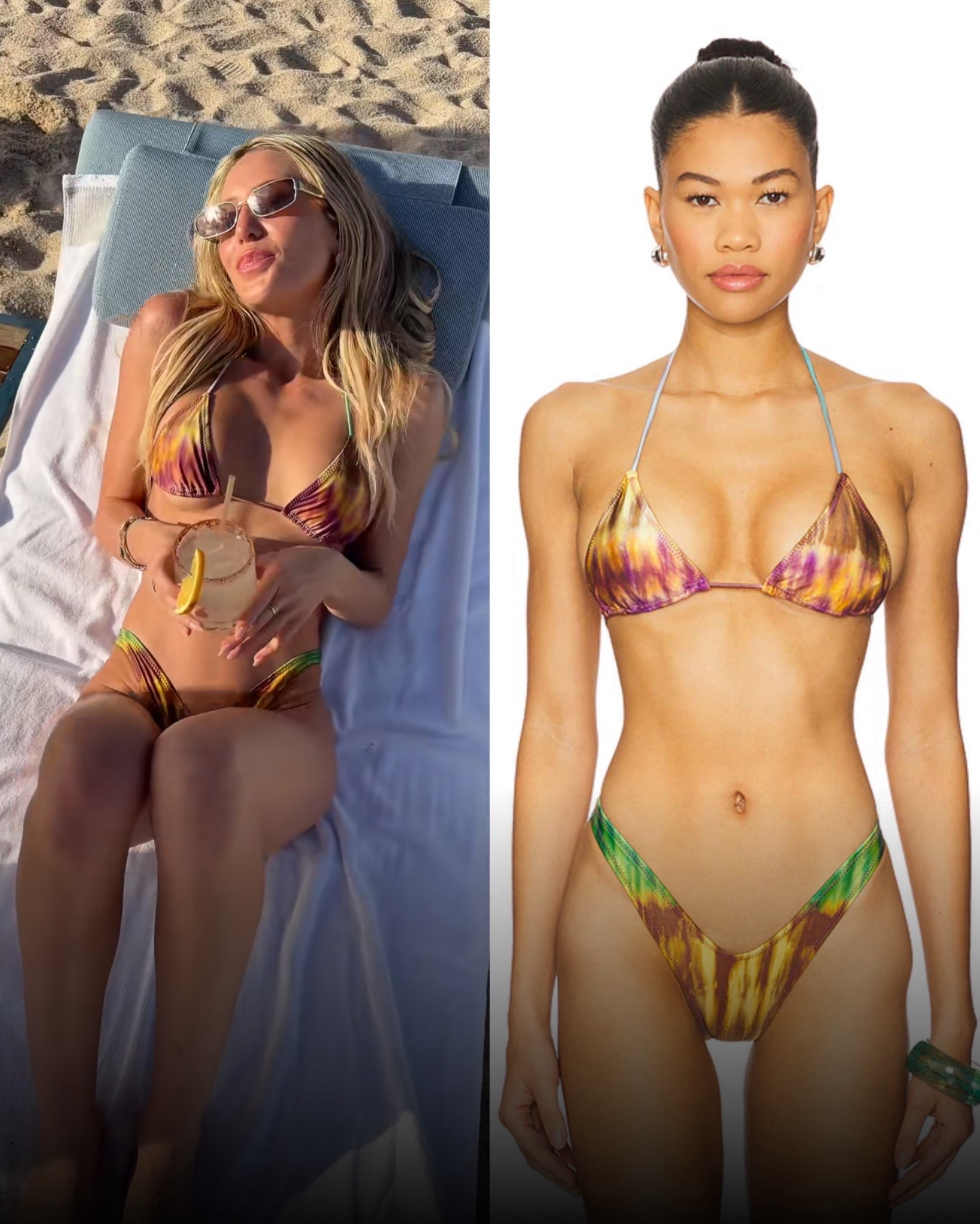 “For a skimpy, modern-nostalgic vibe, the Greta top is your girl. Now in shiny Italian fabric and dreamy Equinox tie-dye. Hand-blown glass beads on the ties add a subtle retro detail. Indah's signature retro-inspired fit bottom is perfectly cheeky."

#LTKgrwm #LTKGiftGuide #LTKootd