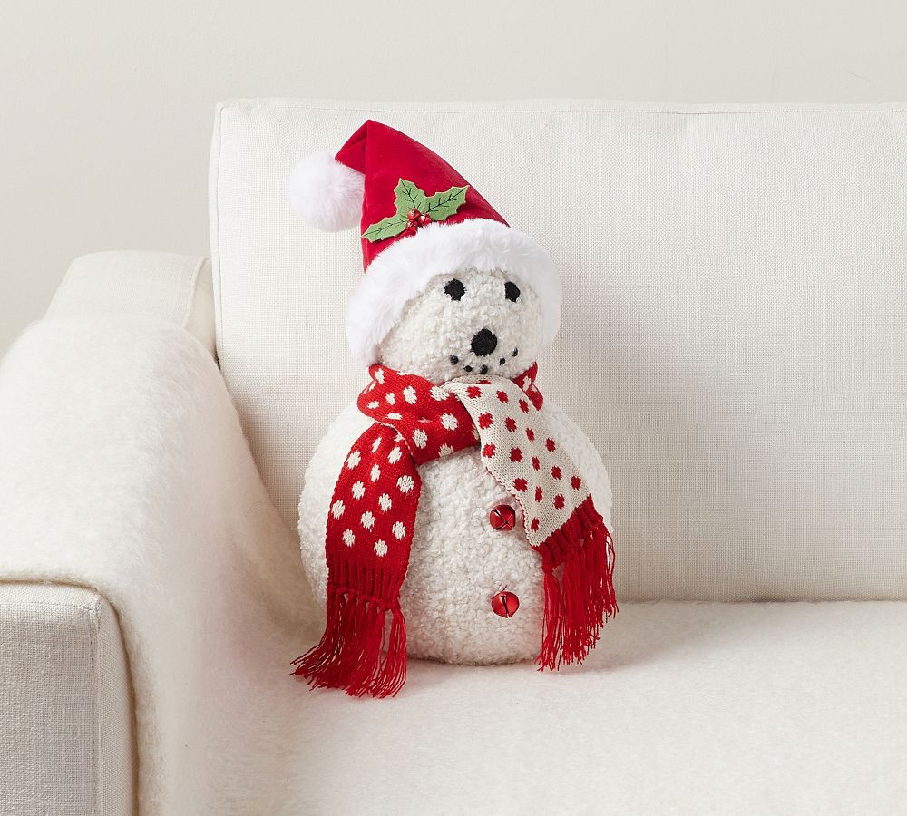 Arlene the Snowman Shaped Pillow, Red Multi, 14"" x 8 | Pottery Barn (US)