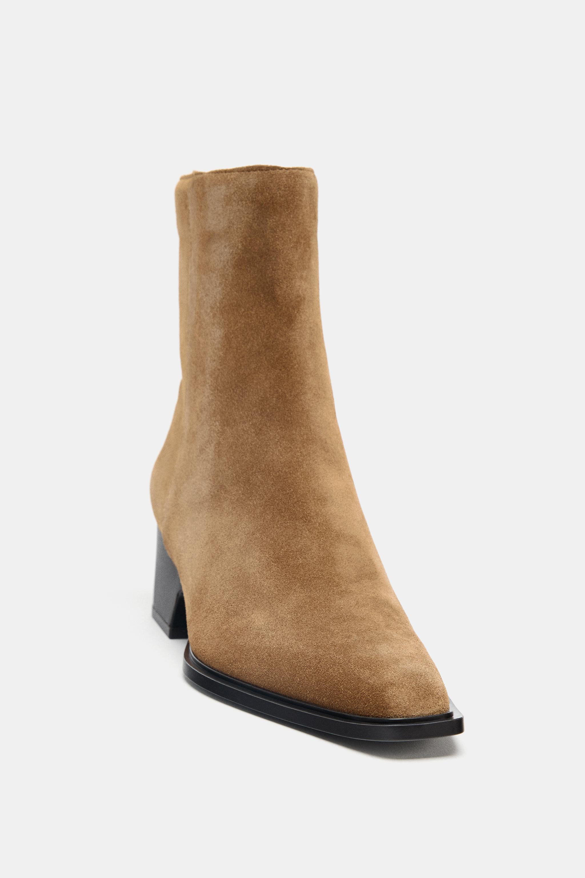 SPLIT LEATHER HEELED ANKLE BOOTS | Zara Canada