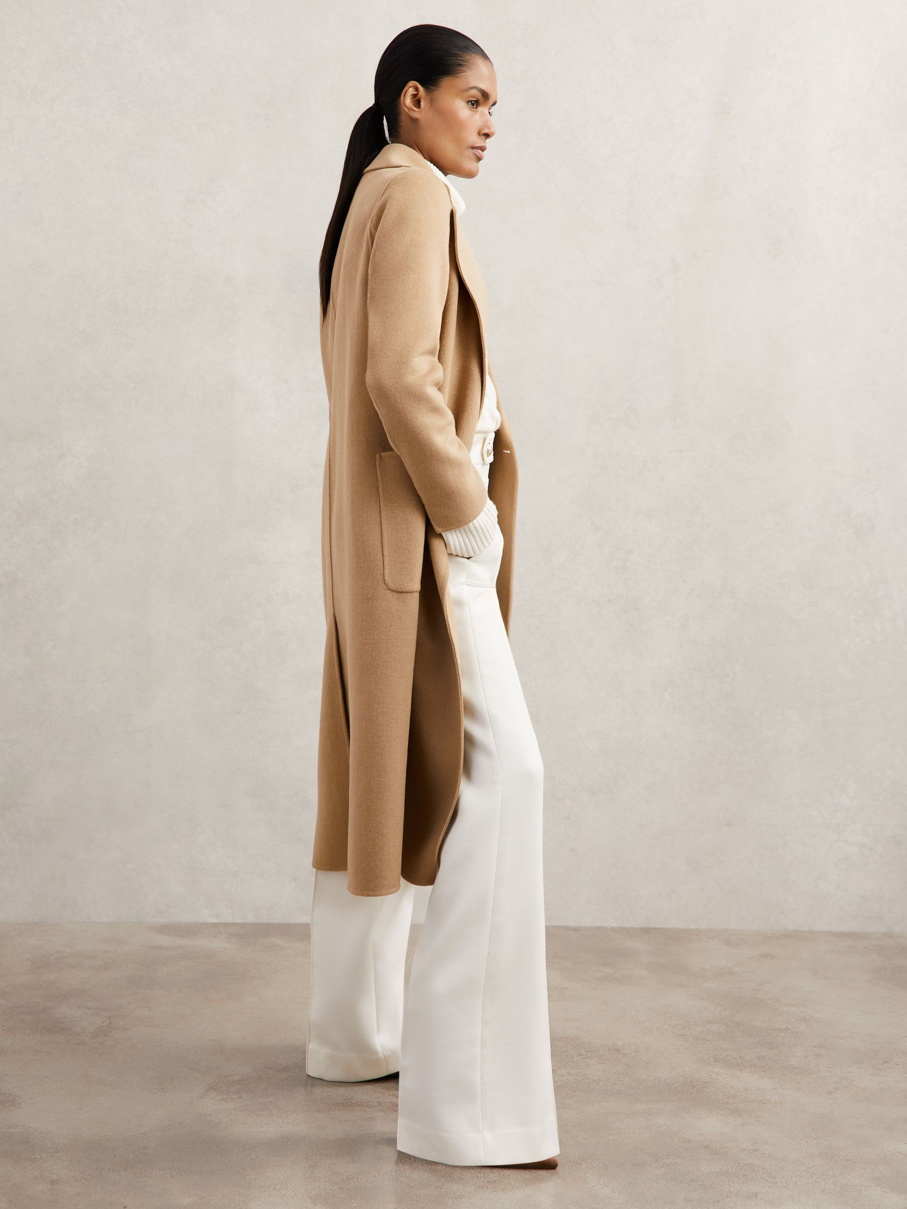 Reiss Wool-Blend Double-Breasted Blindseam Coat in Camel - REISS | Reiss UK