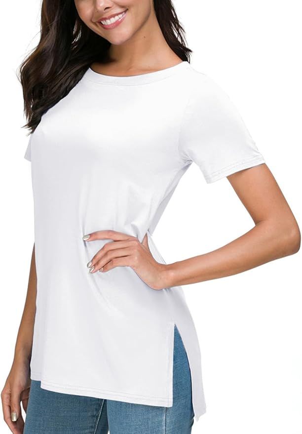 Herou Summer Women Casual Short Sleeve Tops T-Shirts Tees with Side Split | Amazon (US)